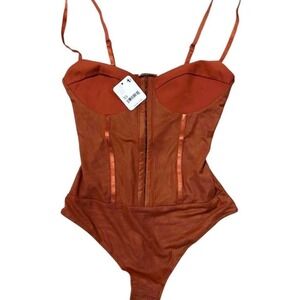 free people brown corset bodysuit xs nwt